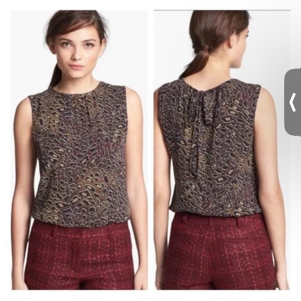 NWT Tory Burch Tanya Size 6‎ Brown 100% Silk Abstract Leopard Sleeveless Blouse
